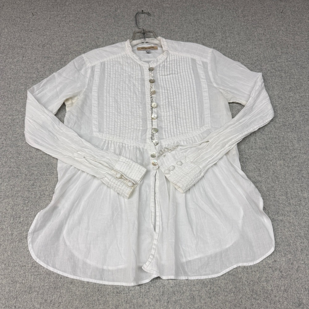 See By Chloe Blouse 4 White Pintuck Pleated Shell Button Long Sleeve Cotton Top
